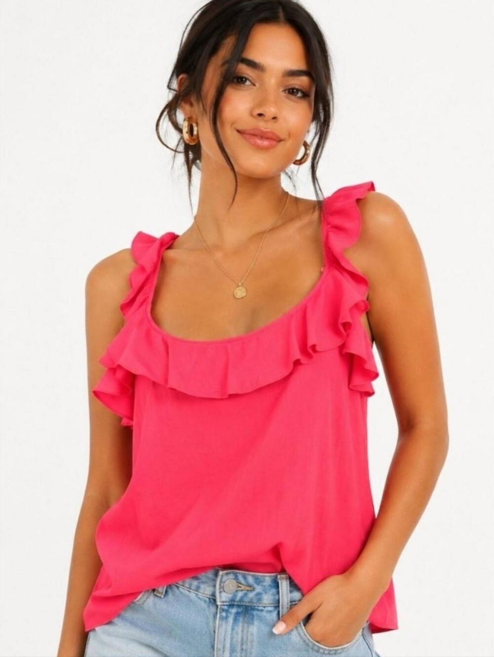 Lilly Pulitzer Ruffled Scoop Neck Tank Top - Hot Pink